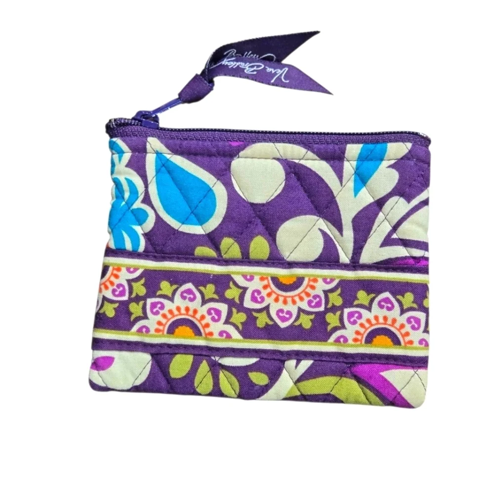 Vera Bradley Plum Crazy Coin Purse Retired Cotton Quilted Zippered Bag